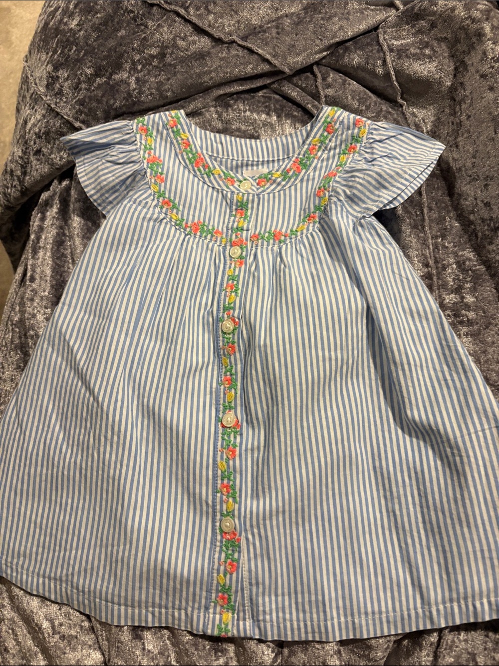 GAP Blue & White Striped Dress with Floral Embroidery